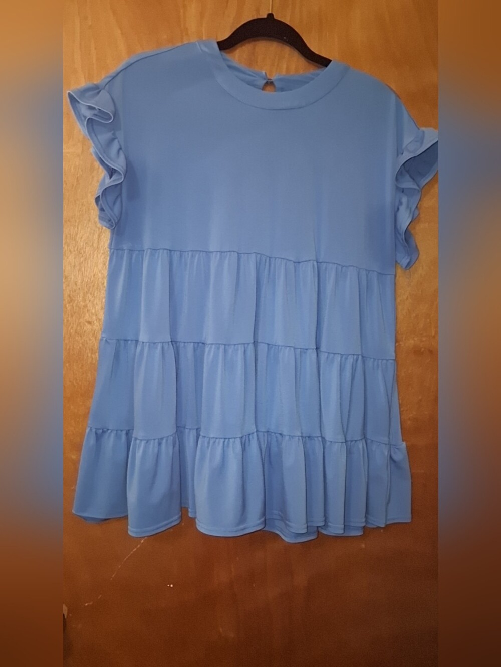 Versona Light Blue Ruffle Tiered Tunic Top